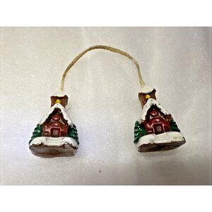 Vintage Handcrafted Double Church Chapel Christmas Ornament With Rope Hang 1.5"